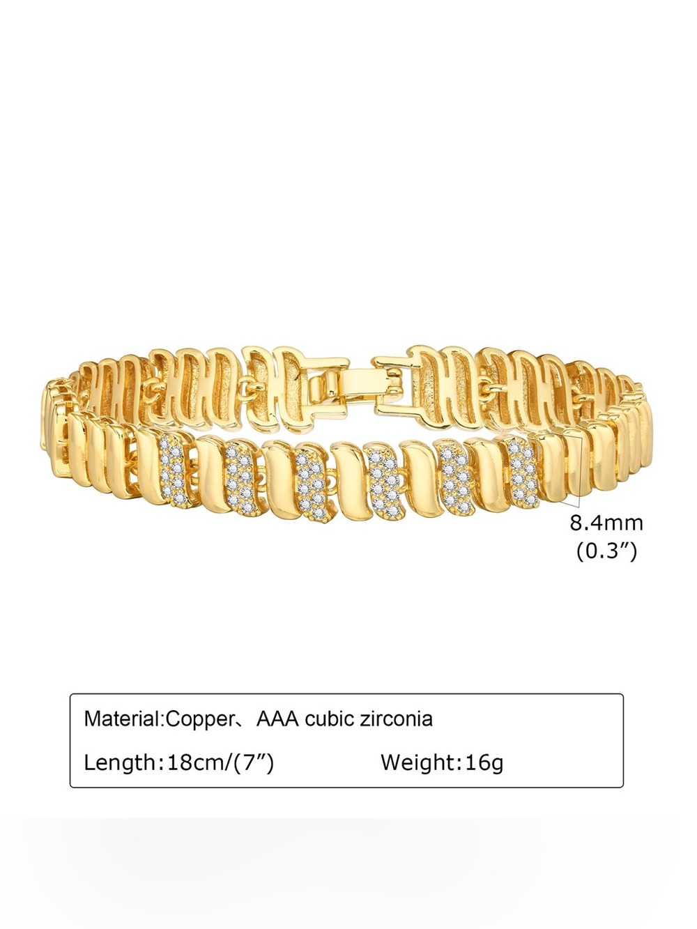 Gold Cubic Zirconia Women's Bracelet - Elegant Link Design
